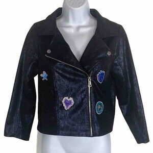 Disney Descendants Girl's D-Signed Black Faux Leather Moto Jacket Size L